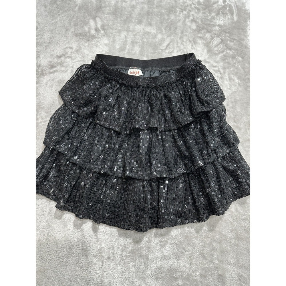 Cat & Jack Skirt‎ Girls Medium 7/8 Black Tiered Tulle Sequin Lined EUC